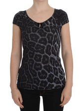 Cavalli Gray Leopard Modal T-Shirt Blouse Top -   -  Cavalli.